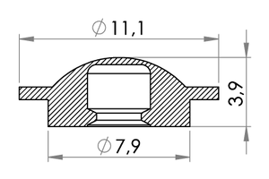 Small technical drawing of 02-224 Bouton pression en PVC, femelle (faible force de fermeture)