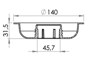 Small technical drawing of 03-045 45mm Recessed threaded filler flange