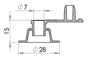 Small technical drawing of 03-207 Low-profile inflation valve for inflatables, free flow, fixed plug, 7 mm