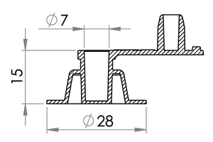 Small technical drawing of 03-227 PVC low-profile Non-Return Valve for inflatables with plug, 7 mm