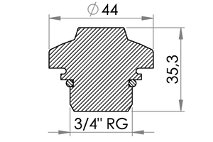 Small technical drawing of 03-284 ABS plastic Vacuum valve with G 3/4" pipe thread