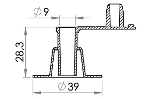 Small technical drawing of 03-309 9 mm luftventil til f.eks Kites