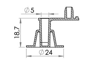 Small technical drawing of 03-325 Valve de gonflage avec anti-retour et bouchon attenant, diam 5mm intérieur