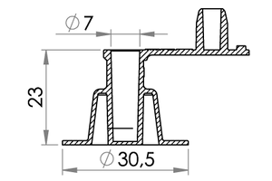 Small technical drawing of 03-327 Valve de gonflage avec anti-retour et bouchon attenant, diam 7mm intérieur