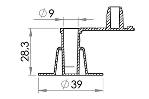 Small technical drawing of 03-329 Kunststoff Rückschlagventil mit Stöpsel, 9mm