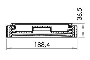 Small technical drawing of 03-569 Large, heavy duty HDPE Cap with Gasket, 146 mm