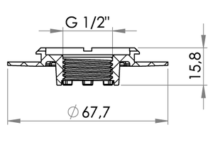 Small technical drawing of 03-606 Bride filetée en plastique avec filetage intérieur G1/2