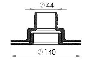 Small technical drawing of 03-632 Set of Threaded Filler Neck 1½" (36.4 mm) and support flange