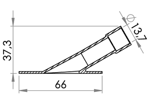 Small technical drawing of 03-803 PVC/PUR plastik flange med vinklet studs, Ø14mm