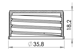 Small technical drawing of 03-936 Plastic Cap, 25 mm for weldable nozzle, w/wo gasket