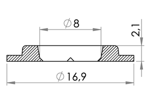 Small technical drawing of 04-100 Œillet en plastique soudable, léger, 8 mm