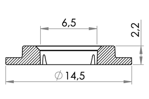 Small technical drawing of 04-112 PVC snørrering, 6,5mm