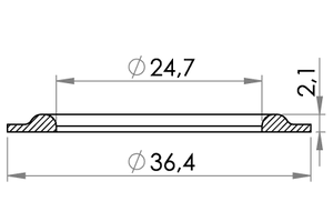 Small technical drawing of 04-125 Kunststoff Rundöse, 1" (25 mm)
