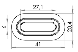 Small technical drawing of 04-134 Œillet PVC ovale, 6/27 mm