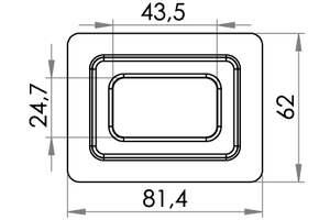 Small technical drawing of 04-205 Œillet rectangulaire en PVC, 24/43mm 