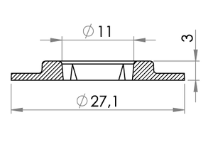 Small technical drawing of 04-275 Œillet en plastique soudable, lourd, 11/27 mm, empilable