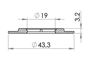 Small technical drawing of 04-278 Œillet en plastique, lourd, 19/43 mm, empilé