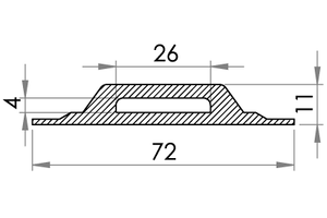 Small technical drawing of 05-441 Plastic strap staple for webbing, 26/4 mm