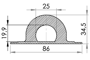 Small technical drawing of 05-646 Plastic Rounded Staple, 23/25 mm