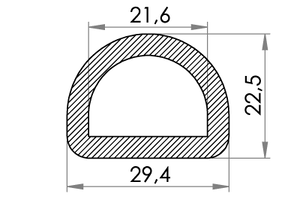 Small technical drawing of 06-832 Plastikring D-Ring i nylon, 19 mm