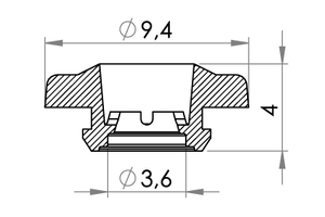 Small technical drawing of 09-132 Fixation de sécurité POM, femelle