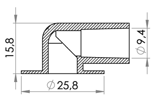 Small technical drawing of 09-210 Medical Elbow Connection 90° With Tube Stop