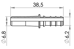 Small technical drawing of 09-727 Kunststoff Schlauchverbindungsrohr, lang