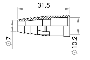 Small technical drawing of 09-742 Connecteur en PVC, Barbelé pour tube médical