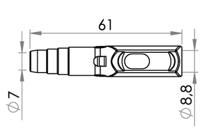 Small technical drawing of 09-785 Sample Port Connector for 9 mm tubing, Stepped