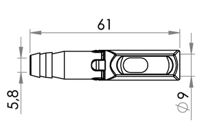 Small technical drawing of 09-792 Stufenverbinder mit nadelfreier probenentnahme und Widerhaken, 9 mm