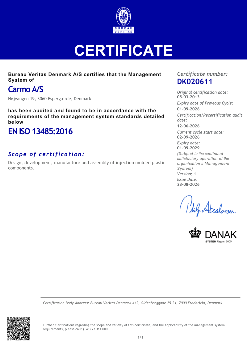 Carmo ISO 13485 certificate DK020611